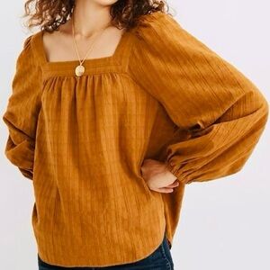 Madewell Square-Neck Bubble Sleeve Top in Antique Gold Size Small Peasant Boho